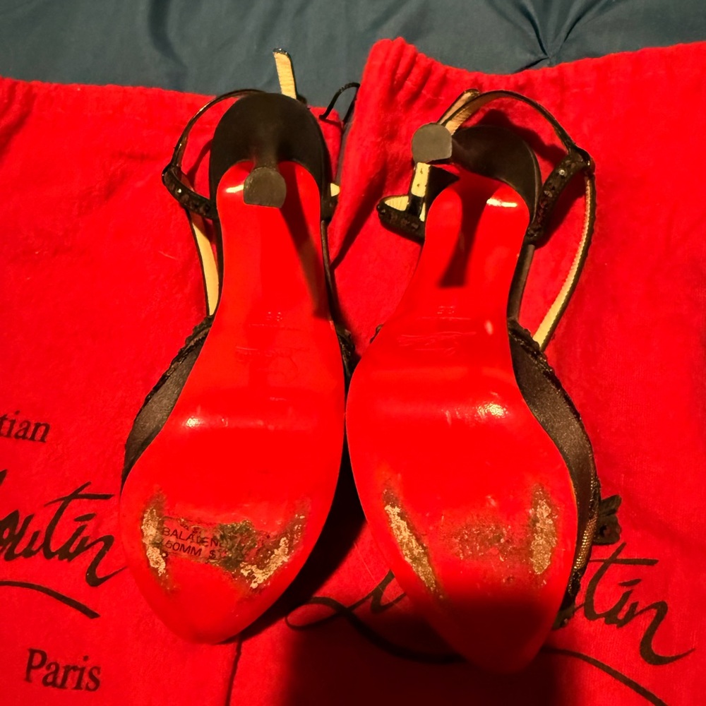 Christian Louboutin Black Patent Leather Platform Heels with Swarovski crystals - Picture 13 of 15